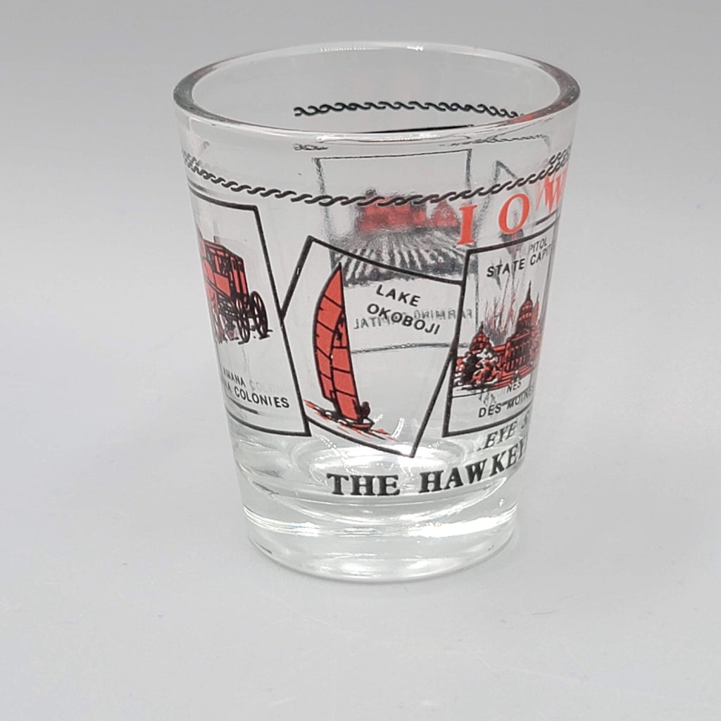 Vintage IOWA Shot Glass Red and Black Letters Souvenir