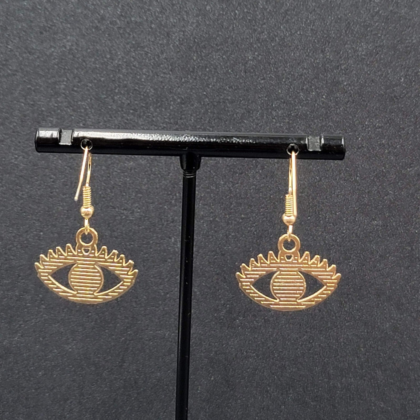New Evil Eye Pierced Earrings Gold tone Enamel Dangle 3/4"