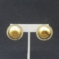 Clip on Earrings Gold tone Crystal Dome Acrylic Button Style Drop Stud 1 3/8" A