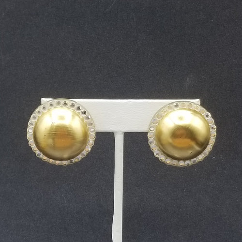 Clip on Earrings Gold tone Crystal Dome Acrylic Button Style Drop Stud 1 3/8" A
