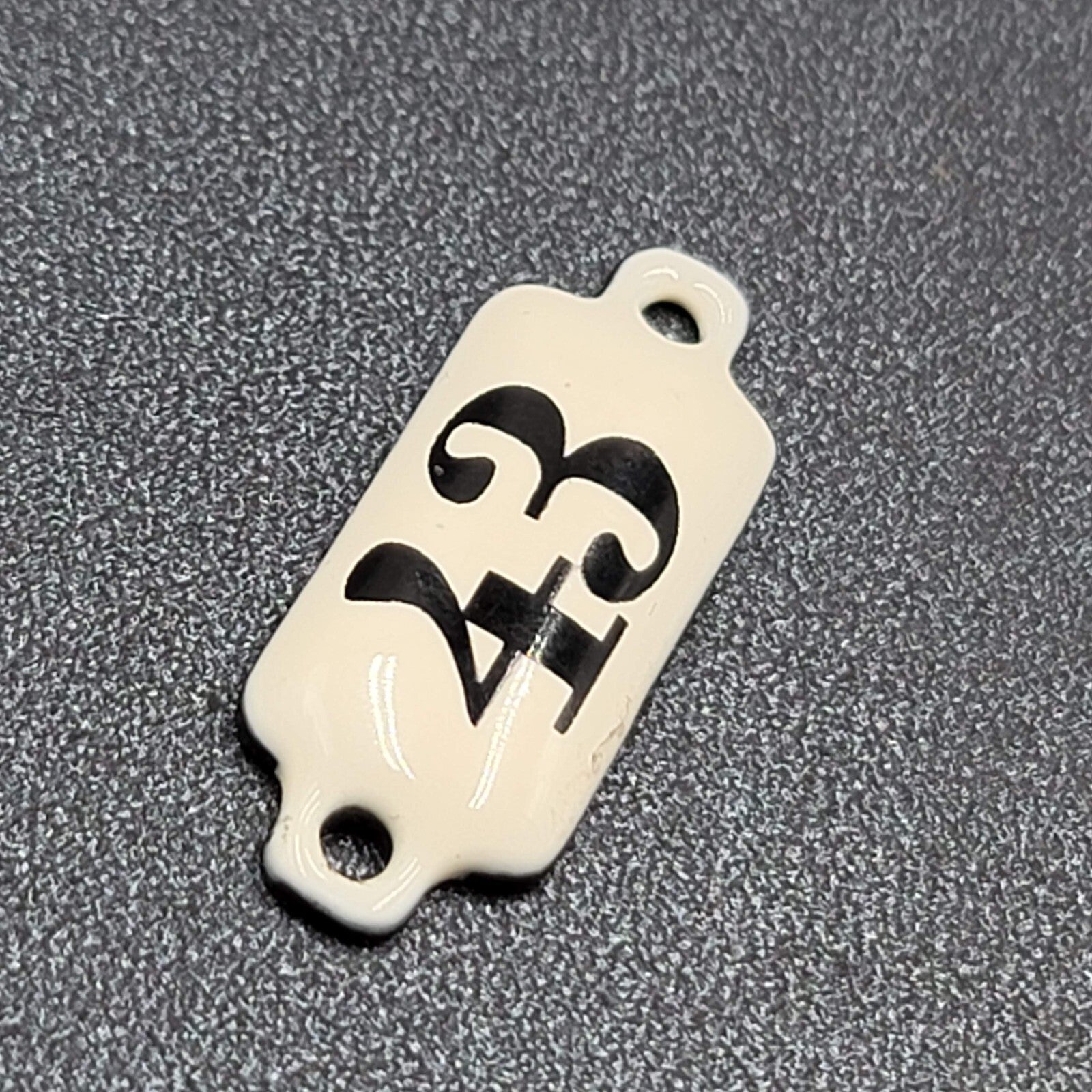 Vintage White Porcelain Metal Tag Plate Plaque Number 43 (1 1/4" x 1/2"