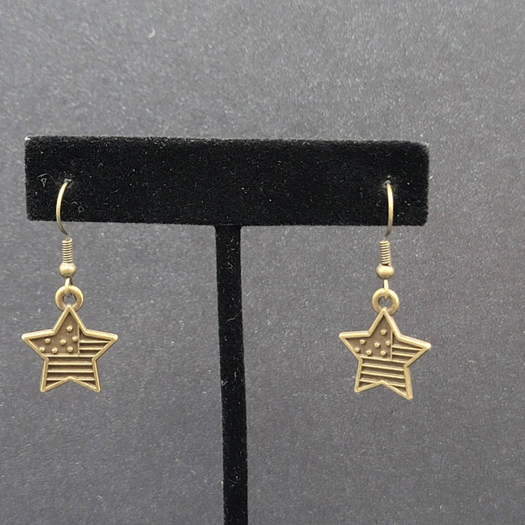 American Flag Pierced Earrings Bronze tone Stars Dangle 3/4"