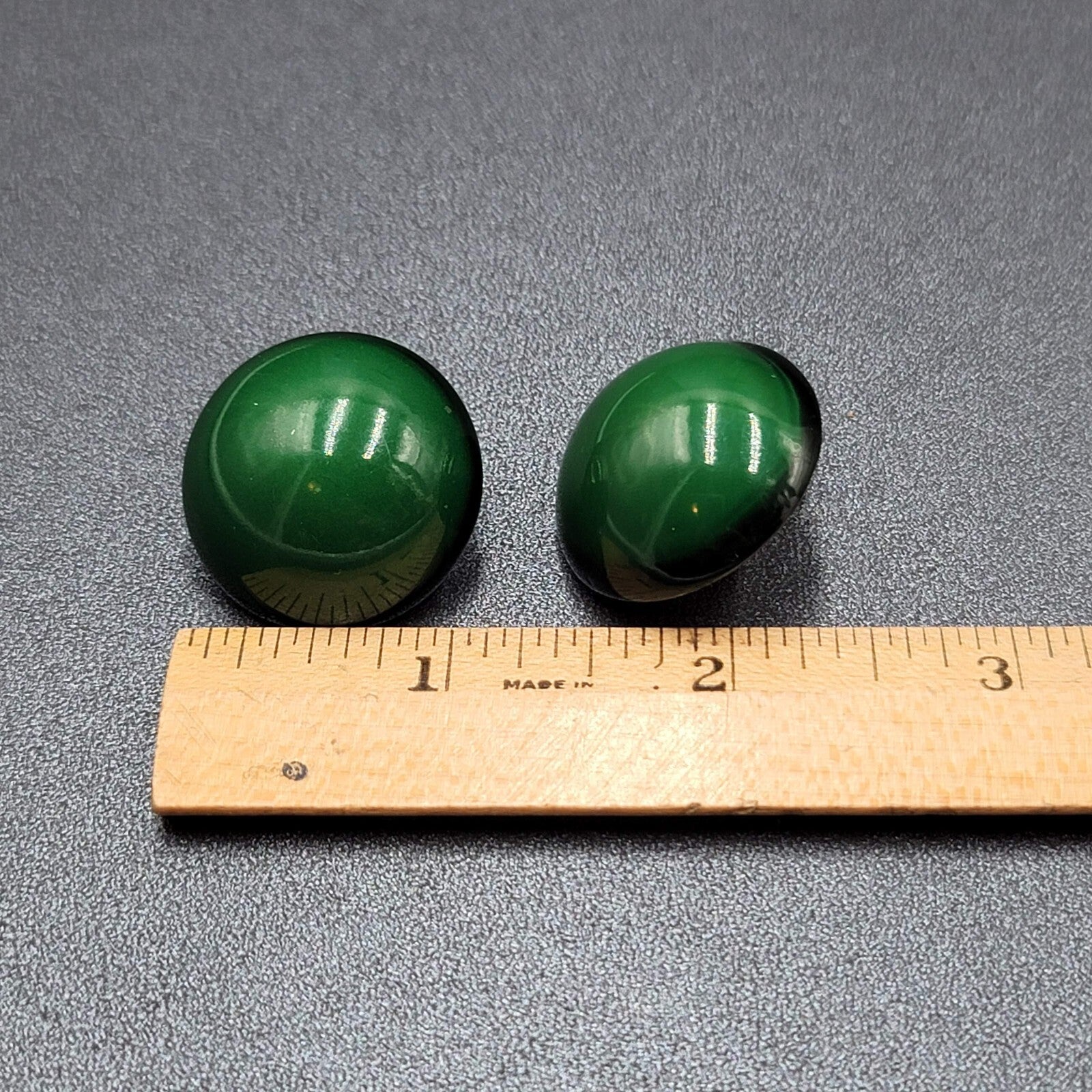 Vintage Clip on Earrings Large Round Dome Green Pin Up  1 1/8"