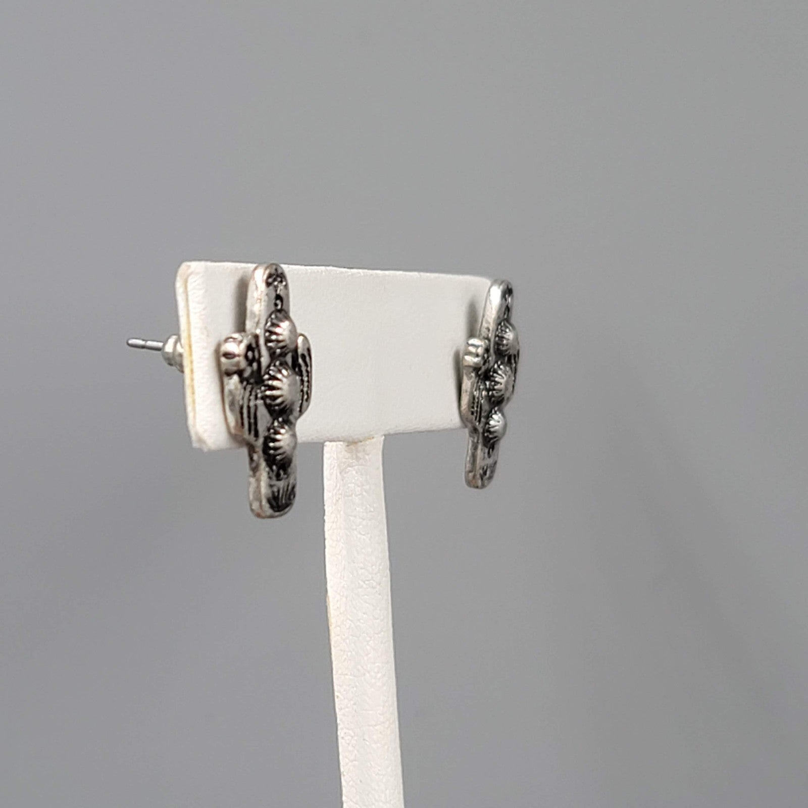 Saguaro Cactus Pierced Earrings Silver tone 3/4"
