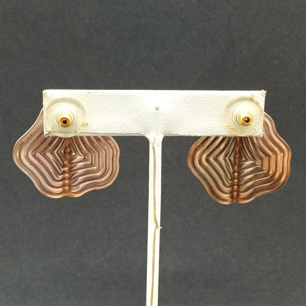 Vintage Pierced Earrings Copper tone Enamel Textured Bent Metal Dangle 1 3/8"