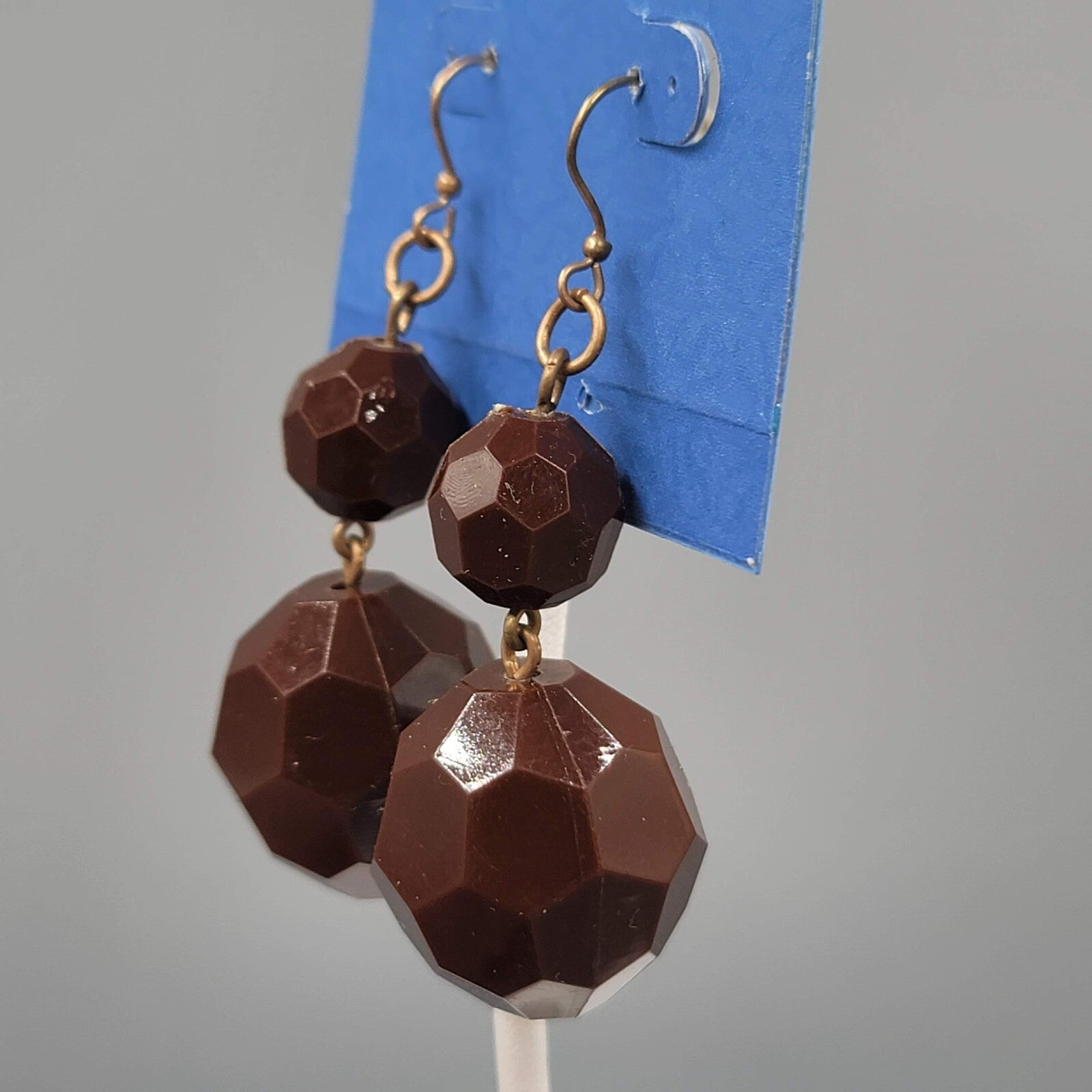 Simply Vera Pierced Earrings Bronzetone Brown Plastic Bead Dangle Statement 2.25