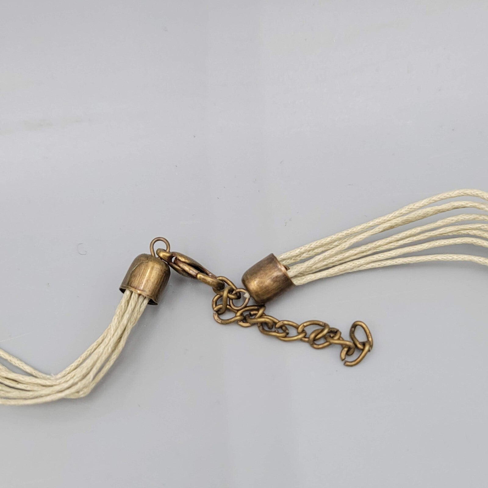 Shell Disc Necklace Cord Long Statement Bronze tone 32"