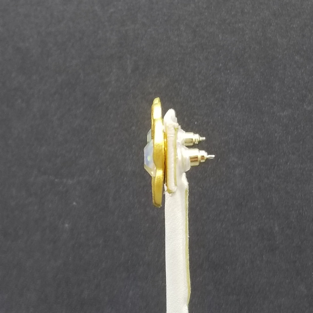 Pierced Earrings Gold tone Glower Aurora Borealis Crystal Stud 3/4'