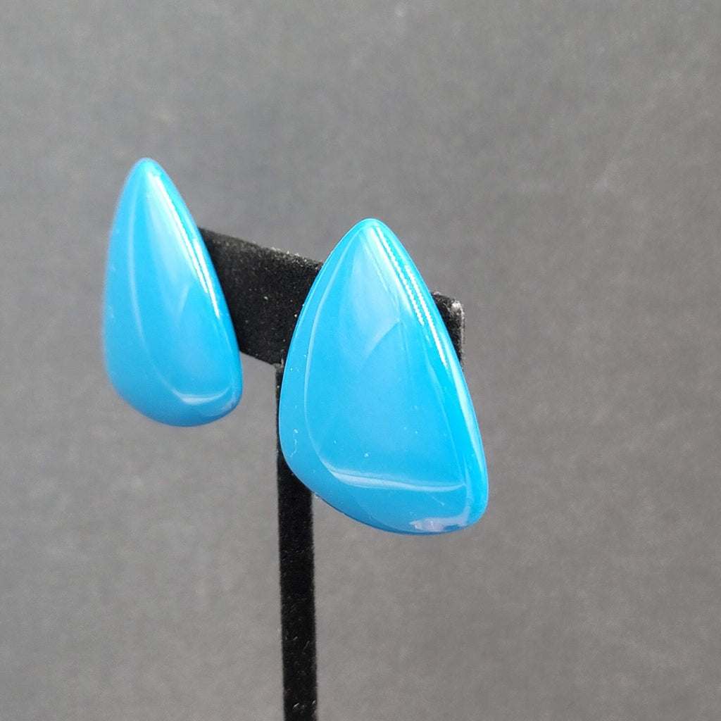 Vintage Clip on Earrings Blue Acrylic Triangle Statement Drop 1 3/8"