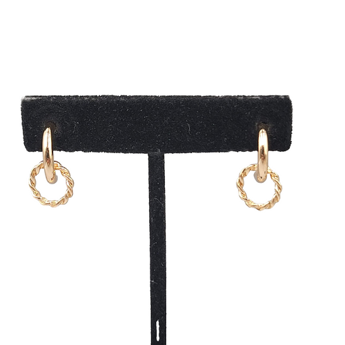 Double Small Hoops Pierced Earrings Gold tone Dangle 1"