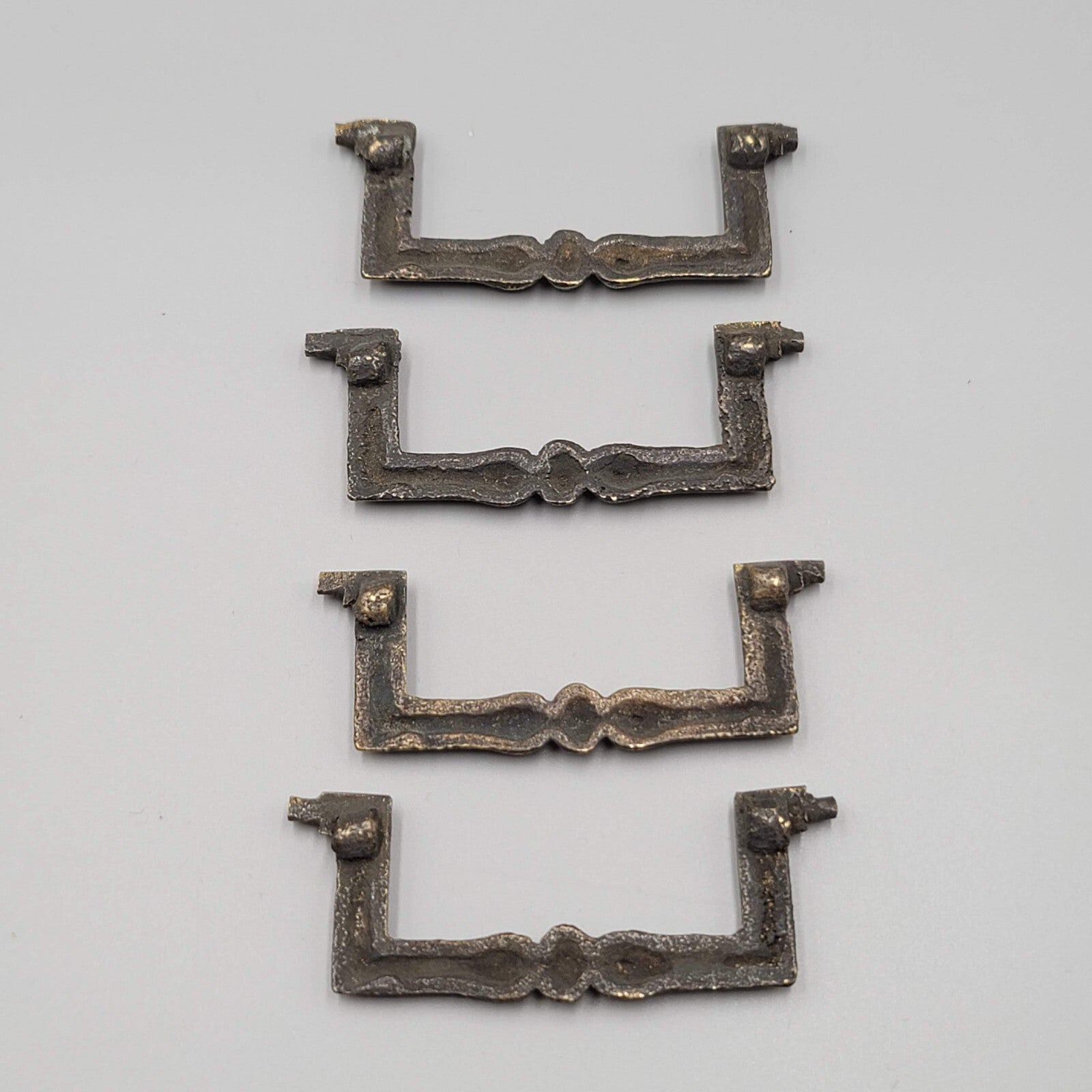 Vtg Leaf Brass Bail Drop Drawer Pull Hardware Set of 4 Reclaimed Part 3"