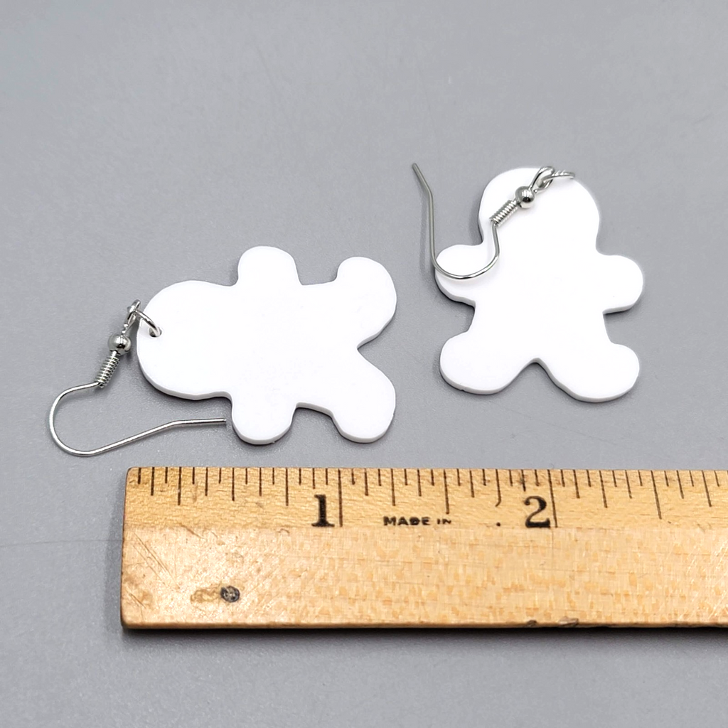 Gingerbread Man Pierced Earrings Silver tone Dangle 1.25 in