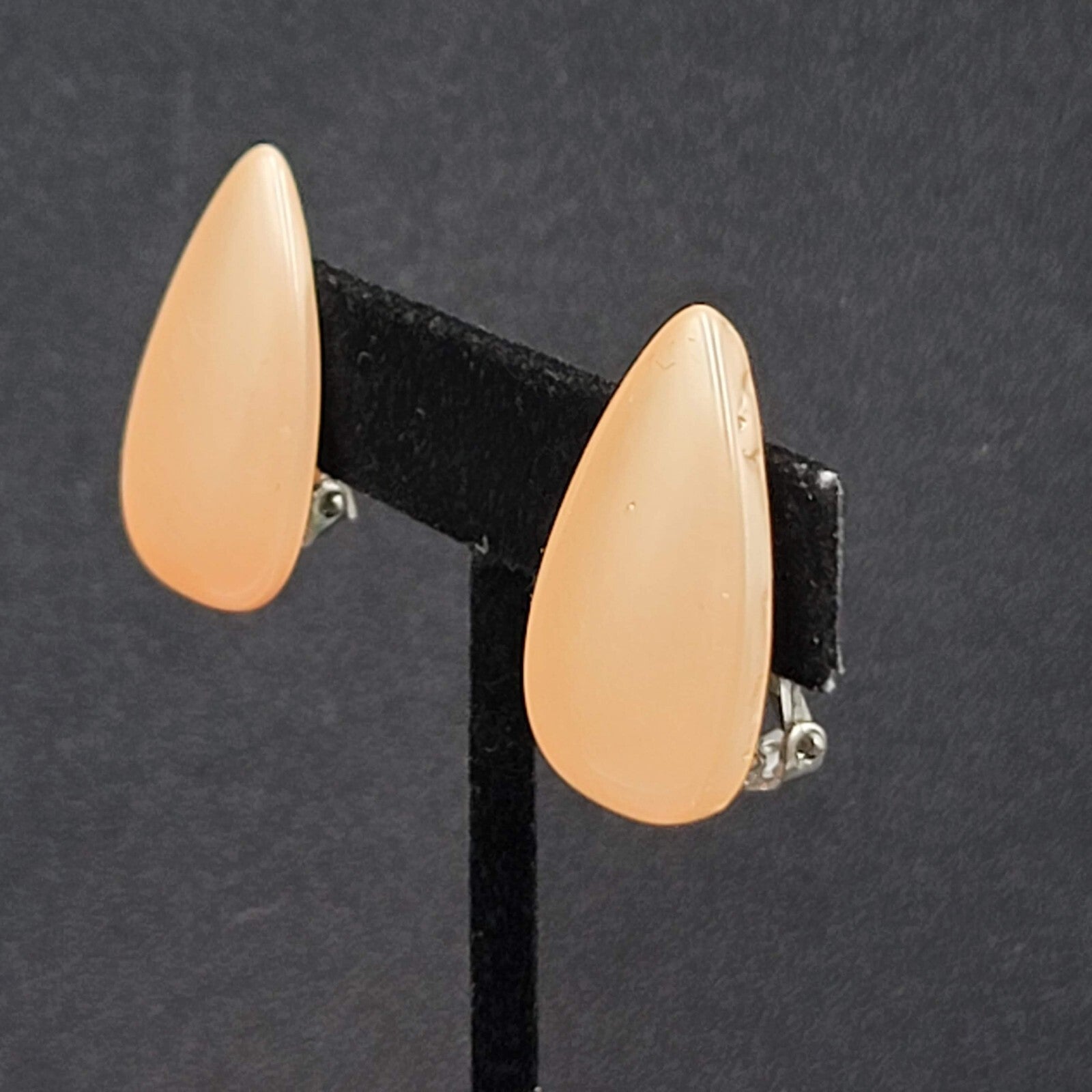 Vintage Clip on Earrings Teardrop Peach Acrylic Climber 1.25"