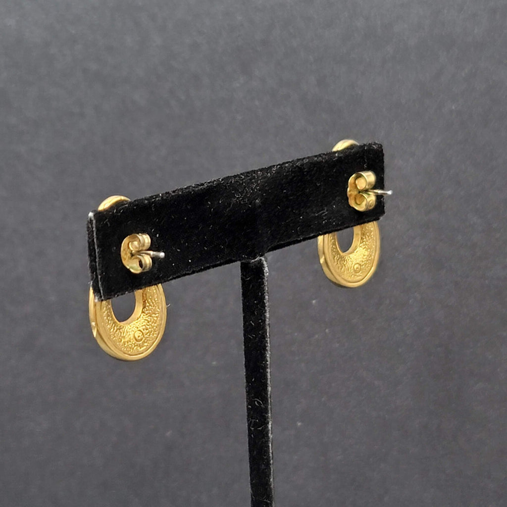 Vintage Pierced Earrings Gold Plated Cream Enamel Drop 1"