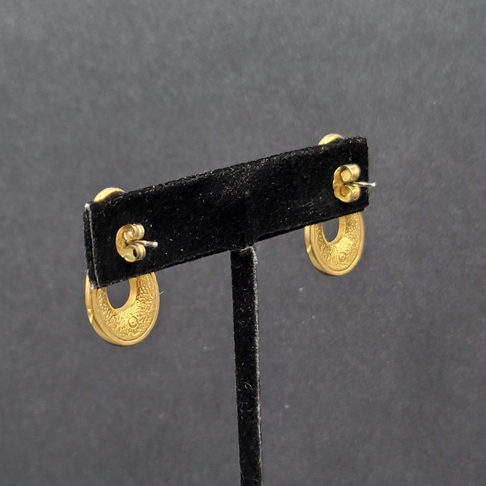 Vintage Pierced Earrings Gold Plated Cream Enamel Drop 1"
