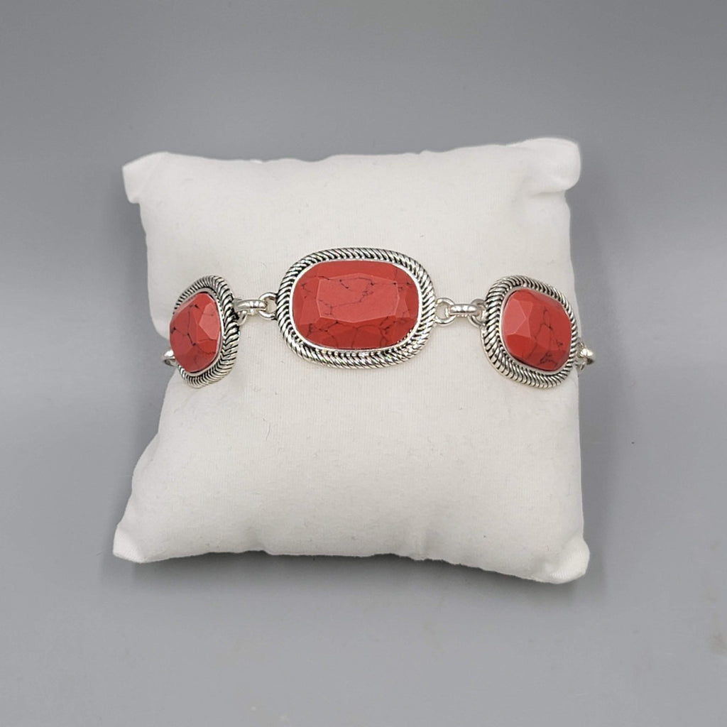 Etienne Aigner Bracelet Red Howlite Silver tone Adj 7.5"