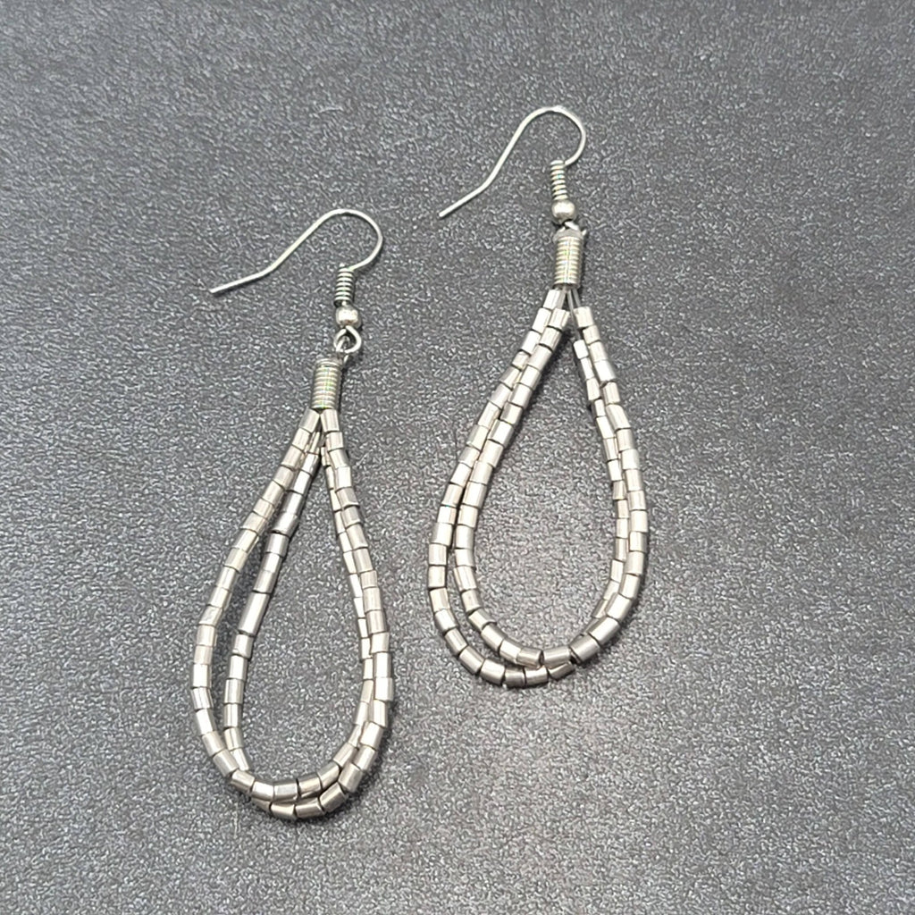 Pierced Earrings Silver tone Barrel Bead Loops 2"