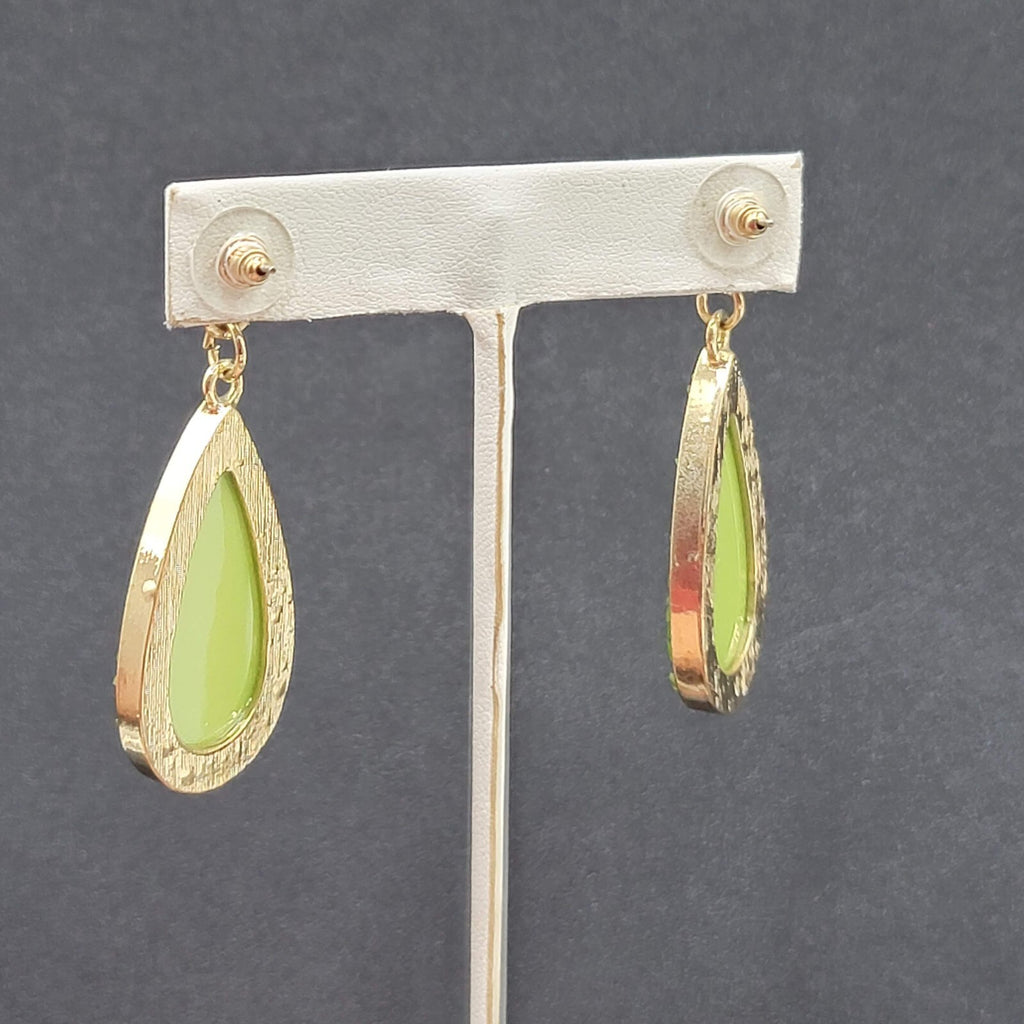 Pierced Earrings Gold tone Green Druzy Style Statement Dangle 2.25"
