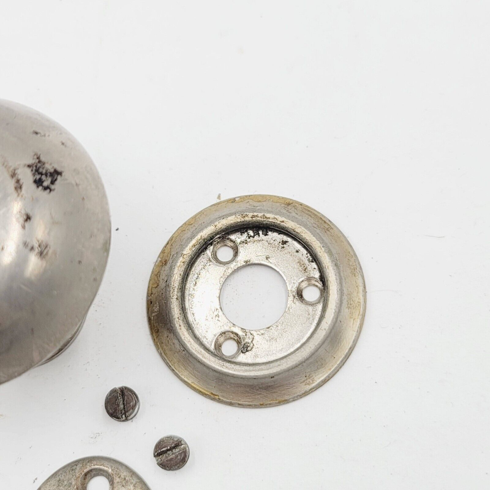 Antique Vintage Silver Color Doorknob 2 in Rosette Pair of Escutcheon