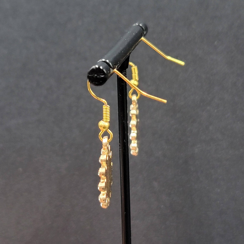 New Evil Eye Rhinestone Pierced Earrings Crystal Gold tone Blue Enamel 3/4"