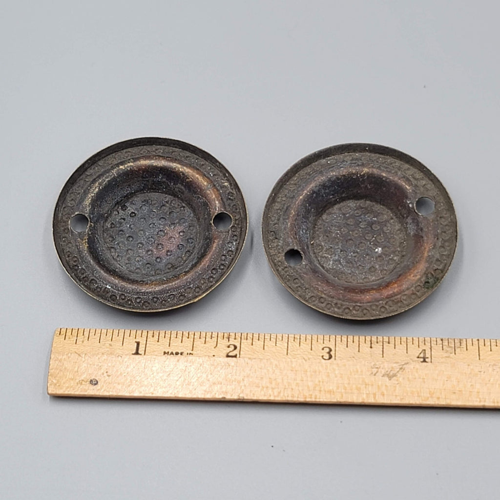 Vintage Brass Drawer Pull Backplate PAIR Round Embossed Bronze tone 2 in Salvage