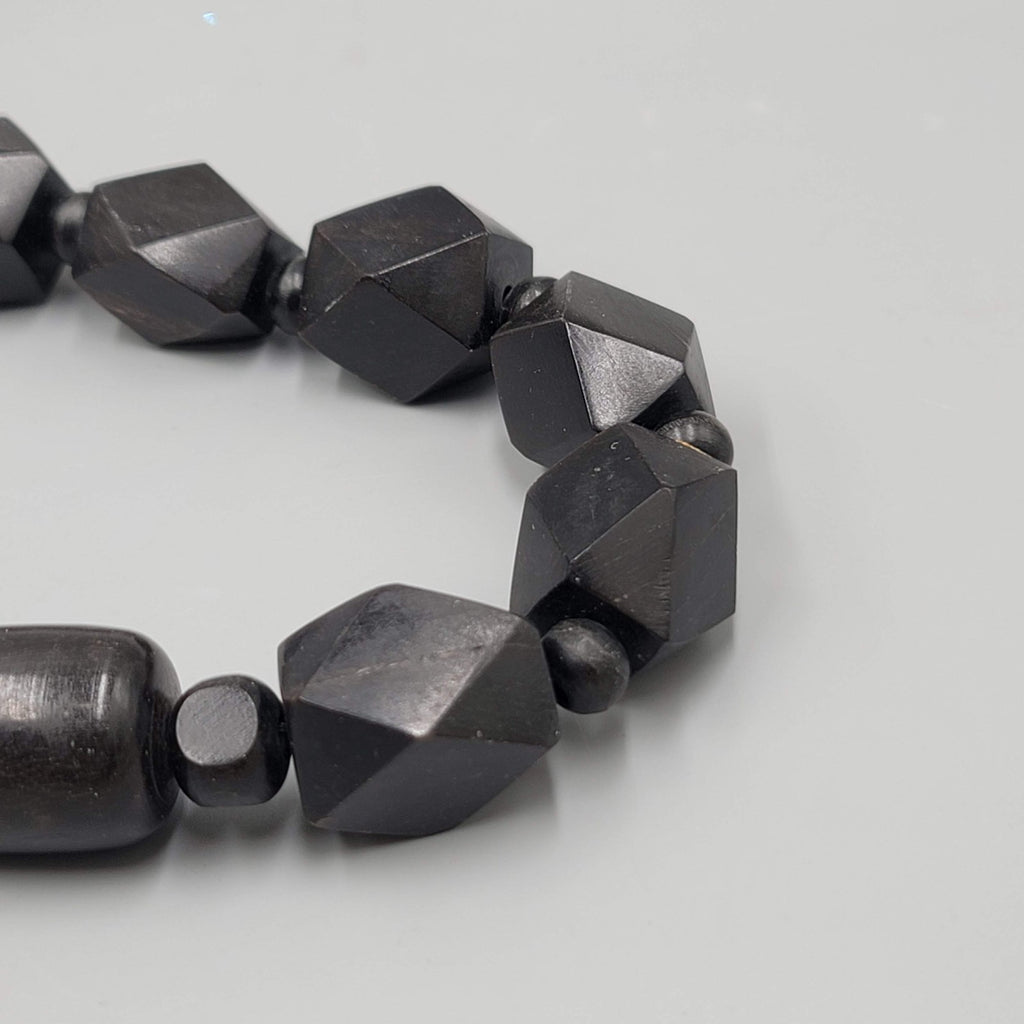 Vintage Large Black Wood Bead Statement Necklace Estate Costume Jewelry