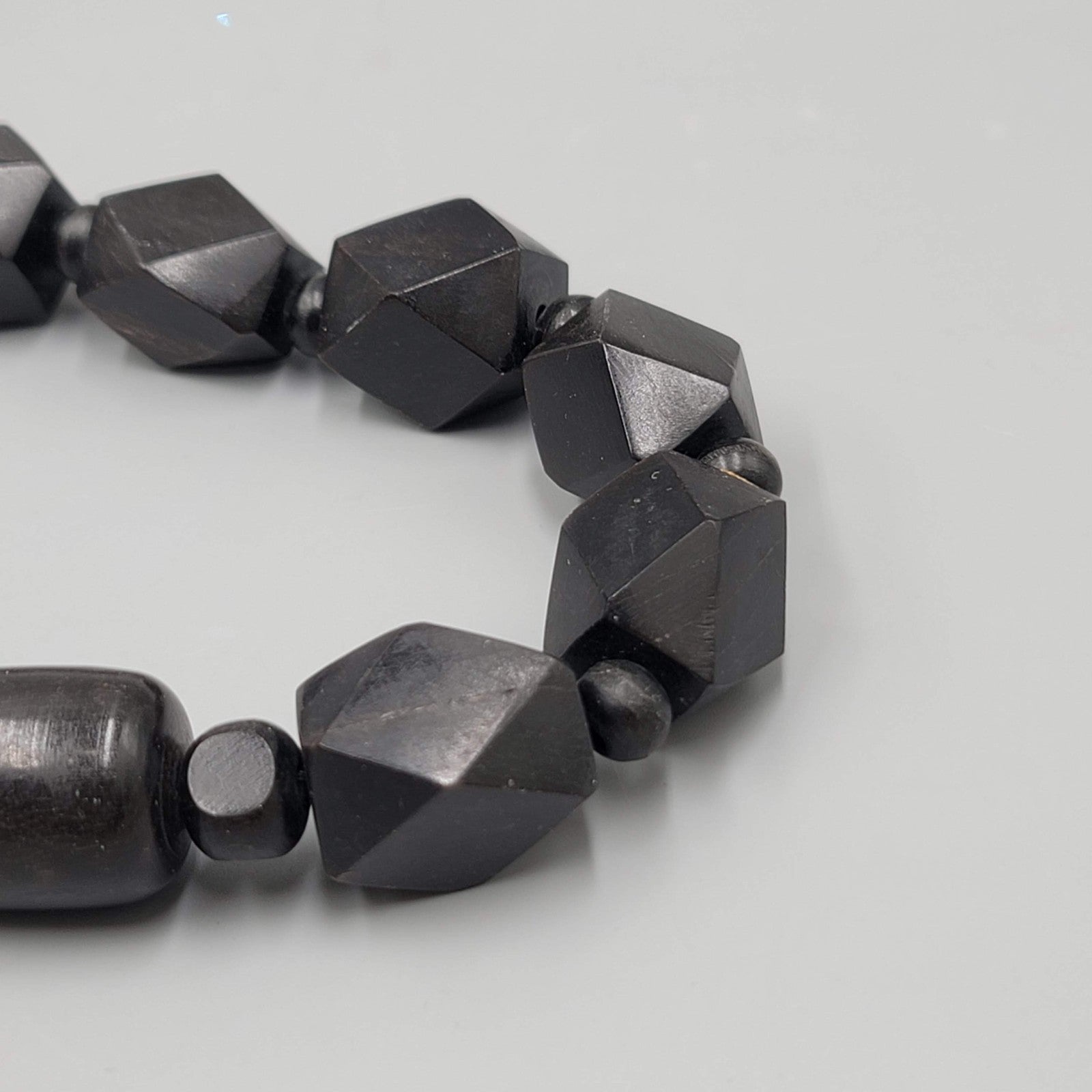 Vintage Large Black Wood Bead Statement Necklace Estate Costume Jewelry