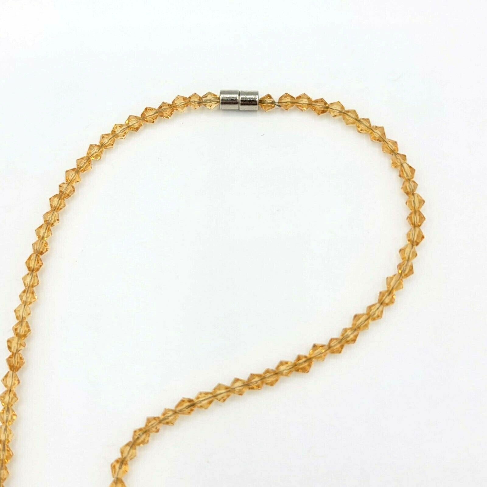 Yellow Crystal Necklace Single Strand Glass Bead Sparkly 19" Magnet Clasp