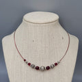 Bead Necklace Silver tone Red Faceted Beads Red Cord 18"