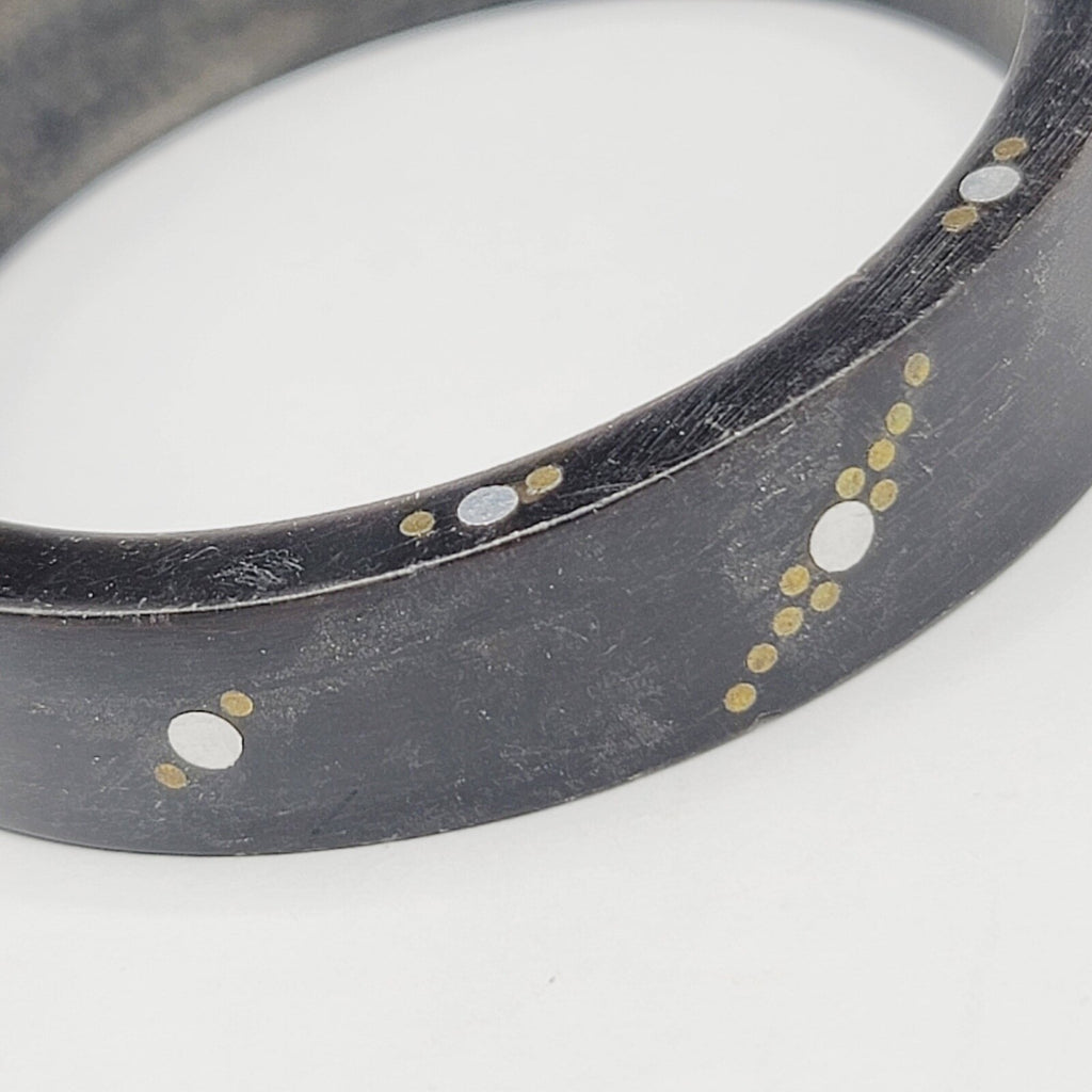 Wood Bangle Bracelet Inlay Brass and Nickel Boho Ethnic Unique 8 in