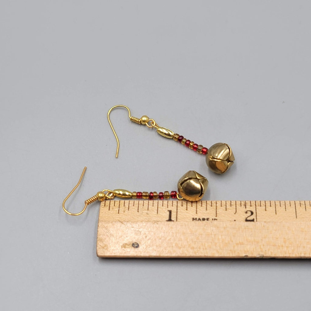 Vintage Christmas Jingle Bells Pierced Earrings  Gold tone Dangle 1.5"