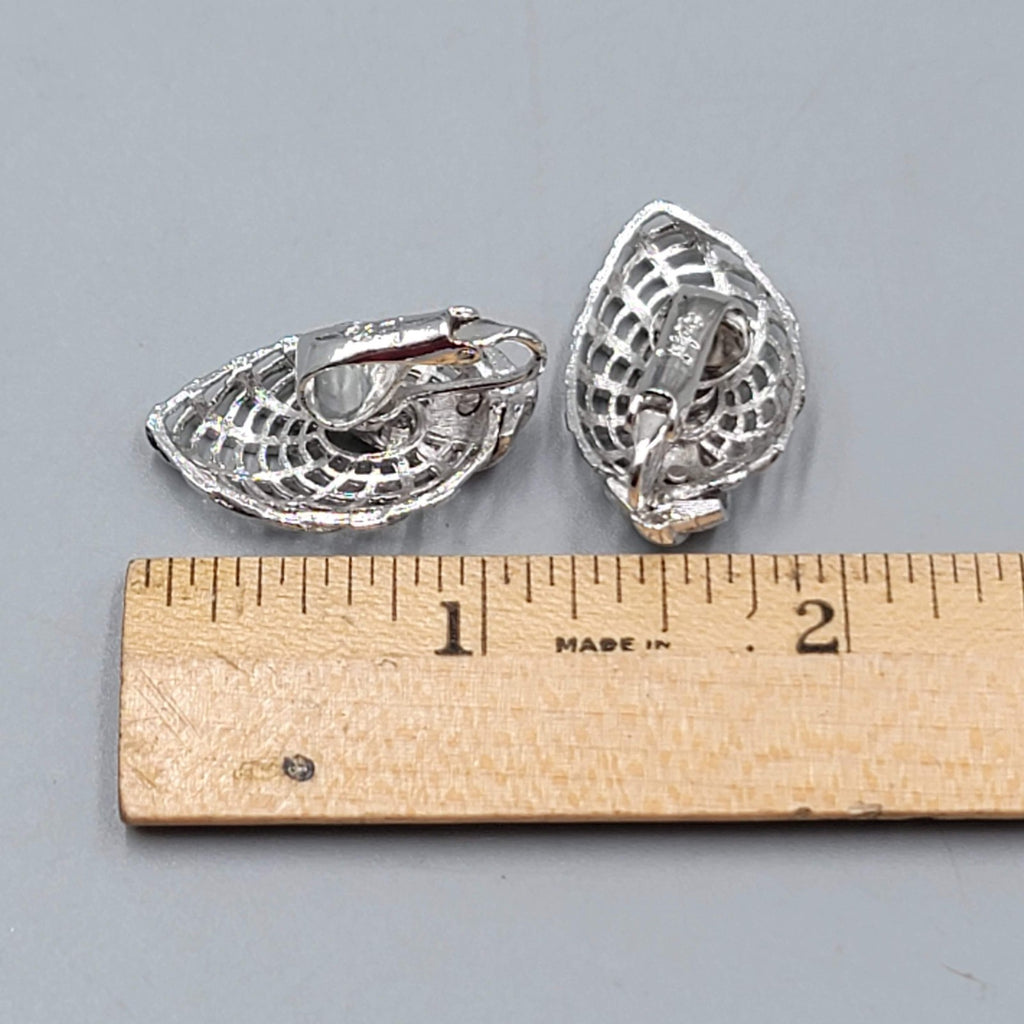 Vintage Judy Lee Clip on Earrings Filigree Silver tone Climber 1 1/8"