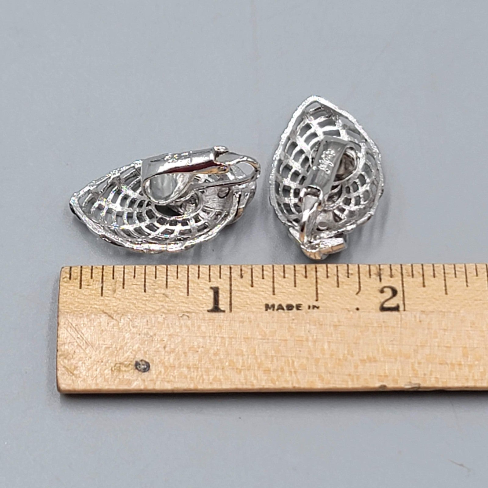 Vintage Judy Lee Clip on Earrings Filigree Silver tone Climber 1 1/8"
