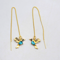 Crystal Bird Threader Pierced Earrings Gold tone Dangle 