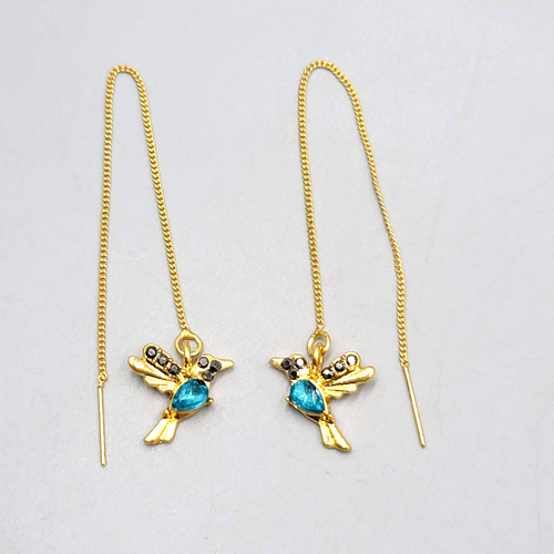 Crystal Bird Threader Pierced Earrings Gold tone Dangle 