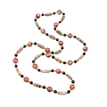 Leopard Skin Jasper Stone Bead Necklace Gold tone 30 in