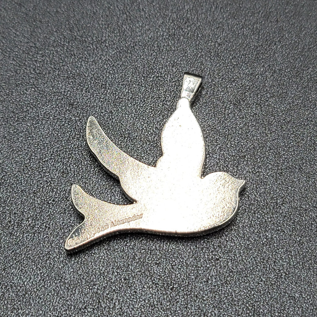 Sally Jean Alexander Pendant Only Dream Bird Collage Silver tone Rhinestone 2"