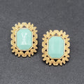 Pierced Earrings Gold tone Light Green Acrylic Rectangle Drop 1 1/8"