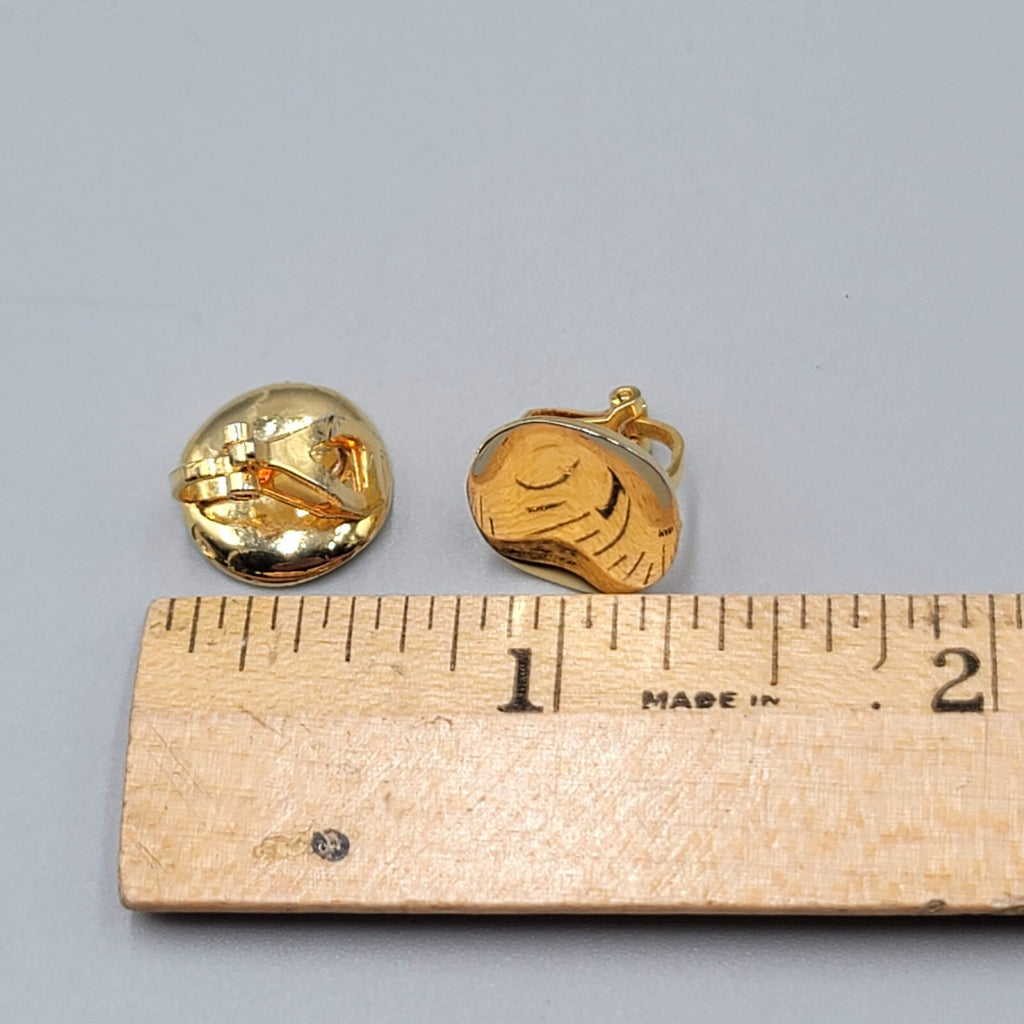 Vintage Stud Clip on Earrings Gold Plate Wavy Round 1/2"