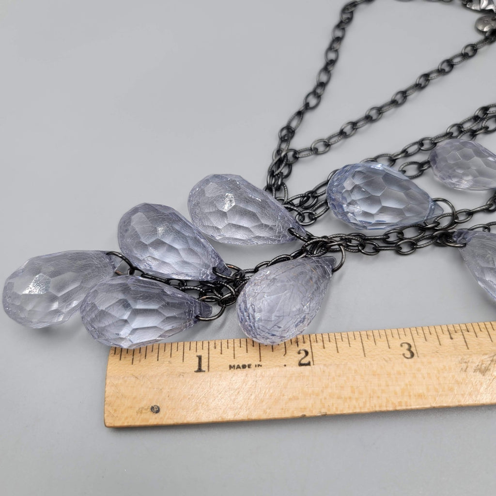 Loft Necklace Black Metal Statement Blue Crackle Teardrop Beads Long 36"