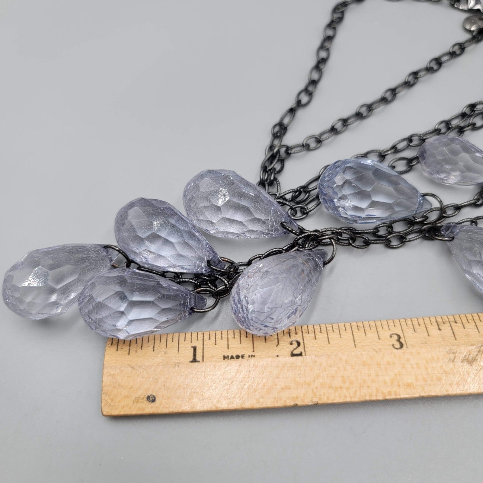 Loft Necklace Black Metal Statement Blue Crackle Teardrop Beads Long 36"