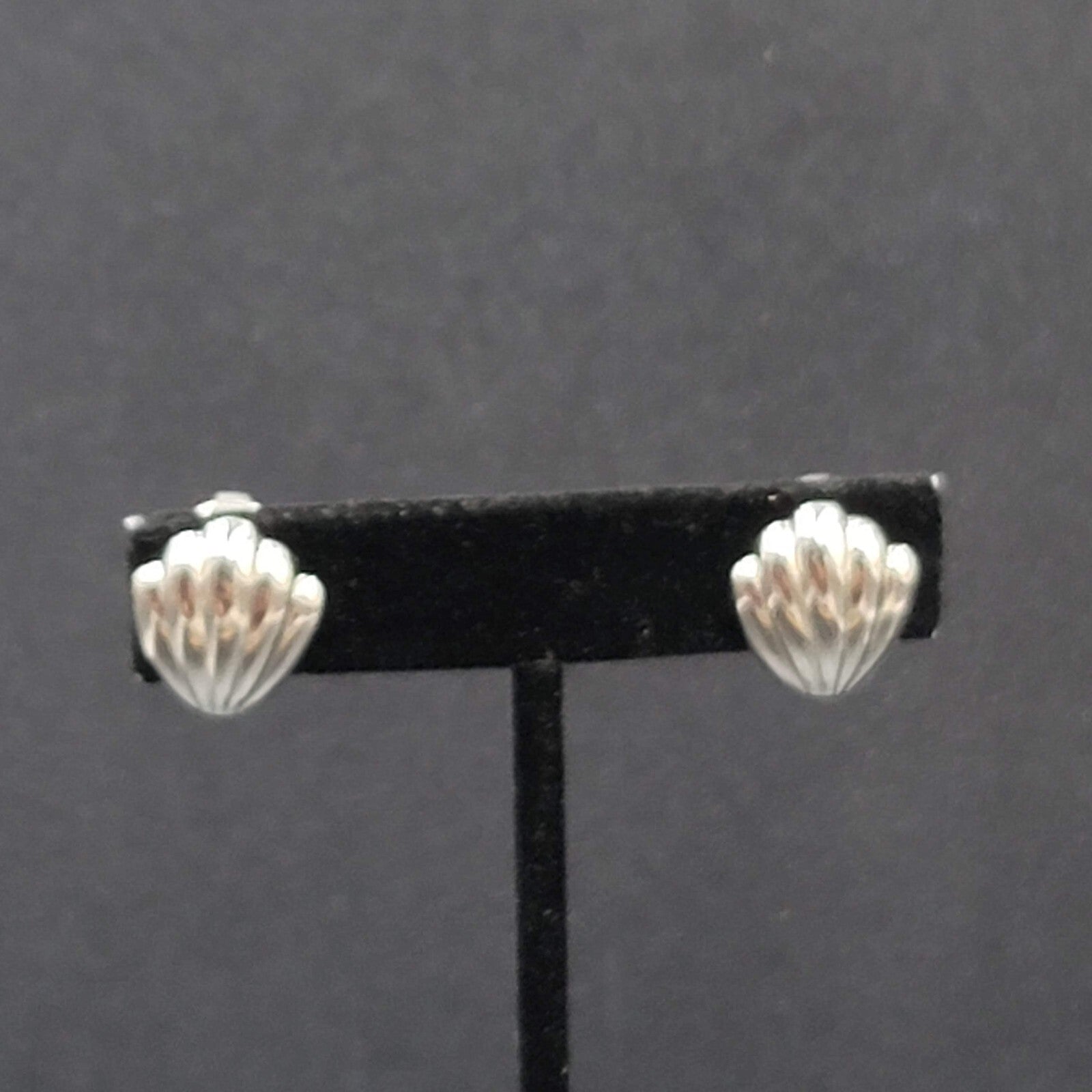 Vintage Clip on Earrings Silver tone Shell Studs  5/8"