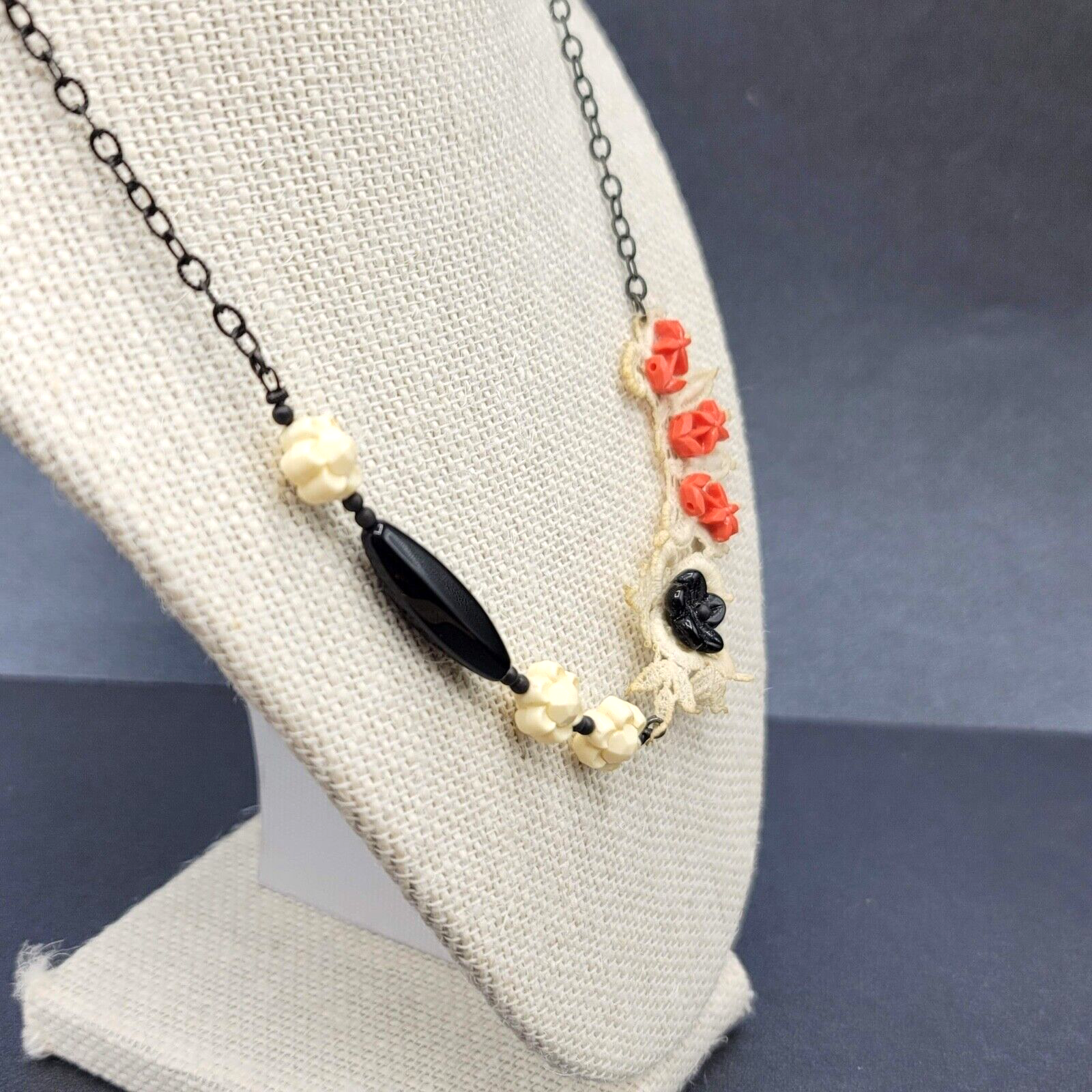 Alexandra Francois Lace Necklace Black Chain Signed French Designer 18"-21"