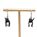 3D Black Cat Red Eyes Pierced Earrings Silver tone Dangle  3/4 in