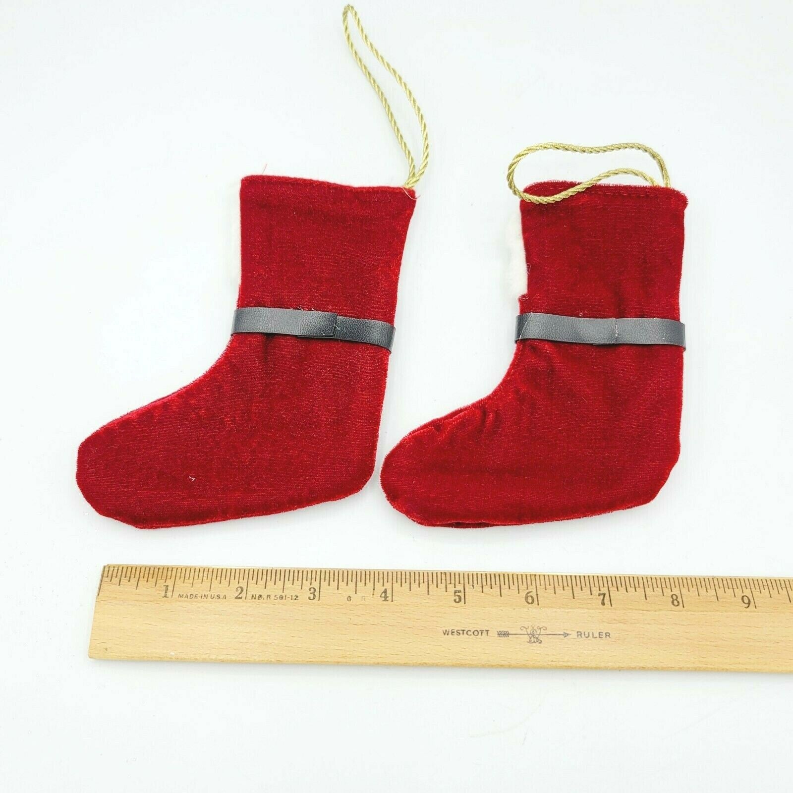 Lot of 2 Red Velvet Christmas stockings Ornaments Gifts 5 in