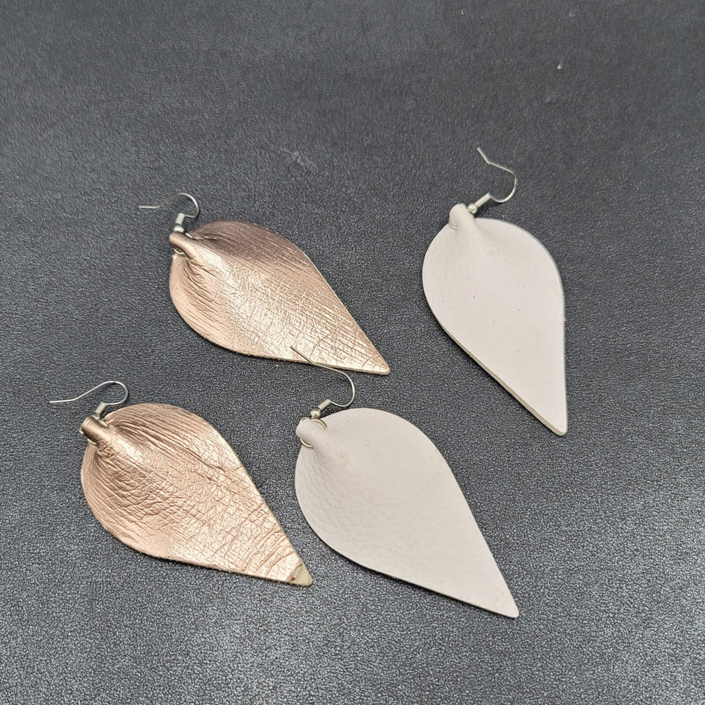 Lot of 2 Pierced Earrings Faux Leather Dangle 2.5" Silver tone