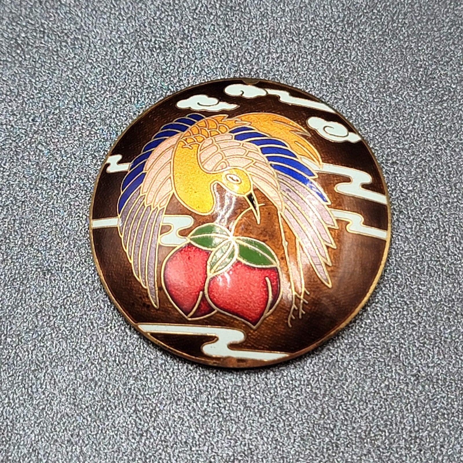 Vintage Cloisonne Bird Crane Multicolor Enamel Belt Buckle 1.75"