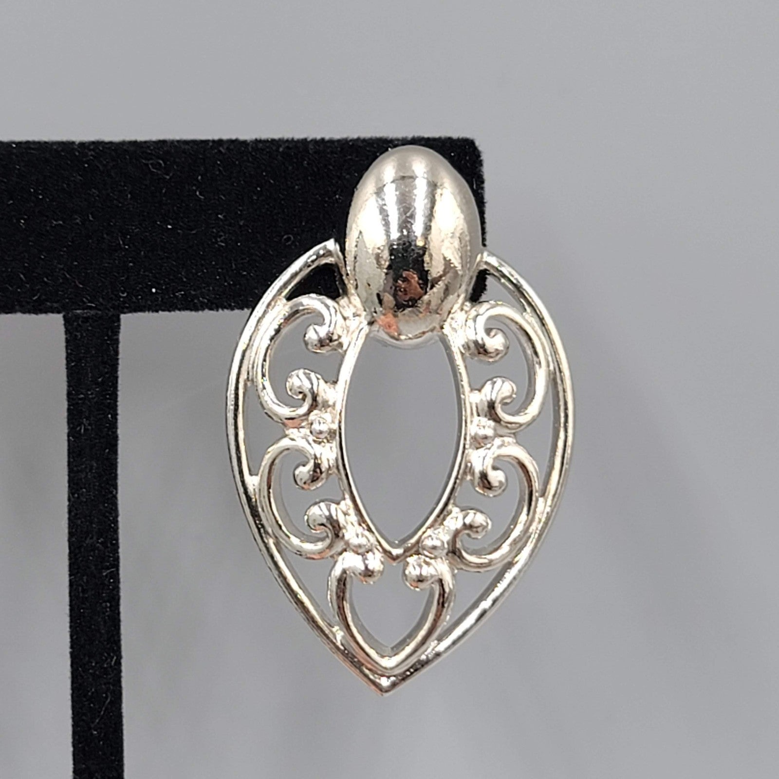 Vintage Silver Plated Door Knocker Drop Pierced Earrings Open Work 1.75"