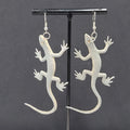 Gray Lizard Pierced Earrings Vinyl Dangle 2.75"