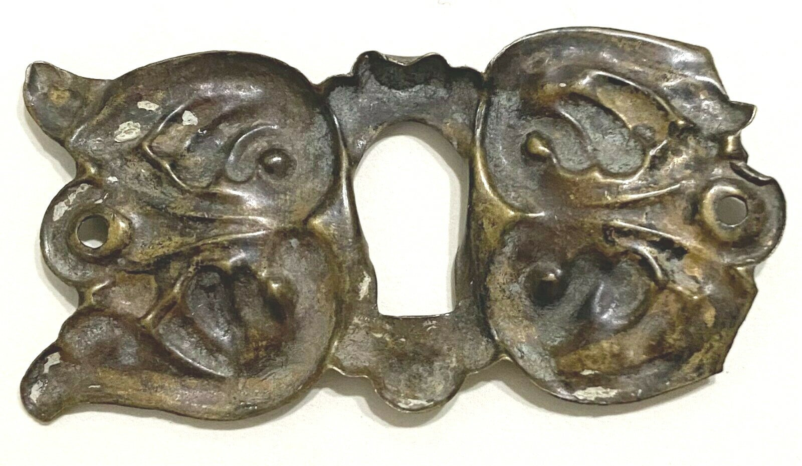 Vintage Brass Skeleton Key hole Escutcheon  2 1/4" x 1"